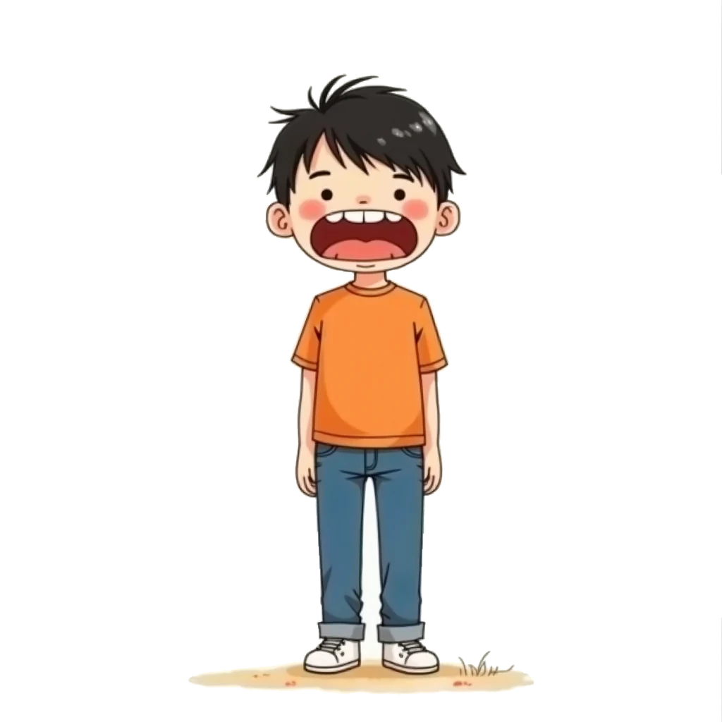 Picture story for the kanji 兄, meaning elder brother