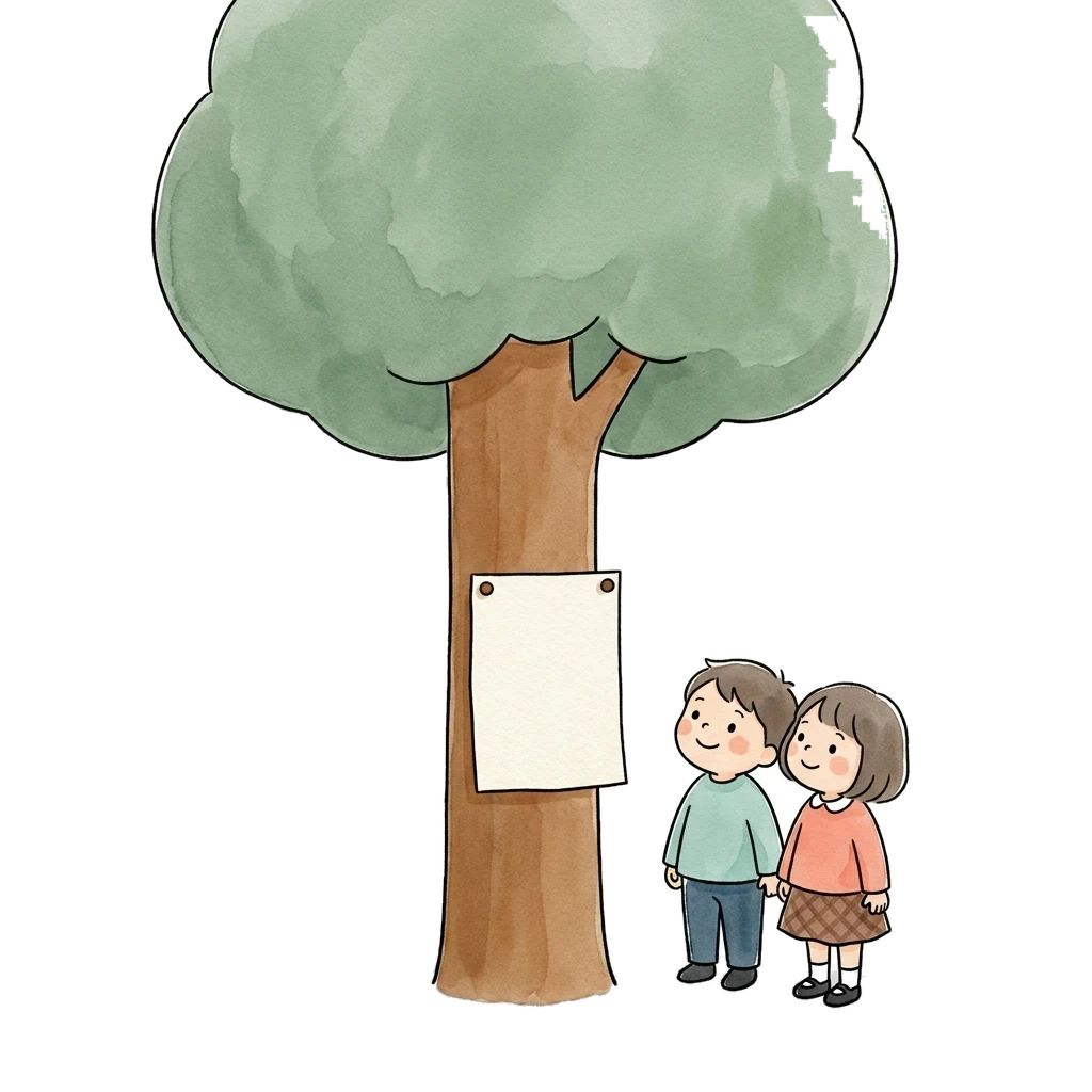 Picture story for the kanji 校, meaning exam