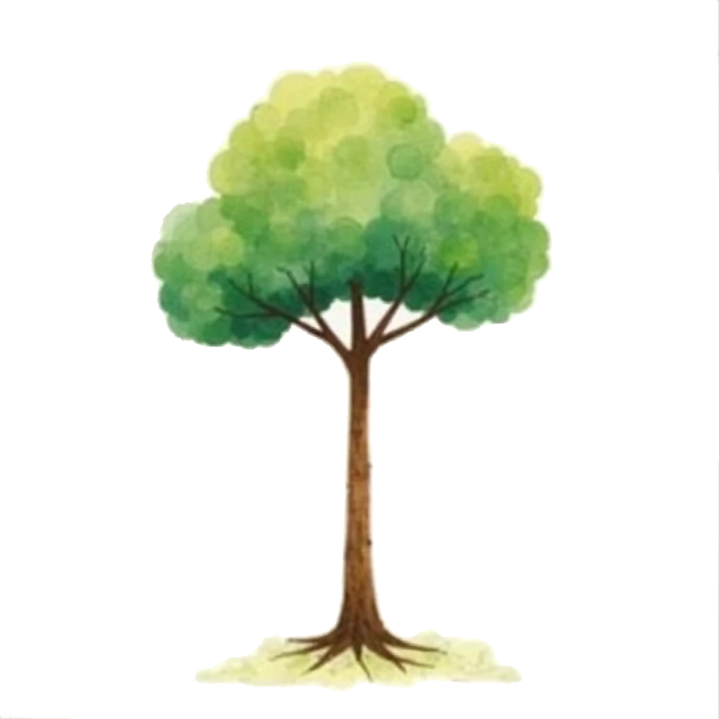 Picture story for the kanji 木, meaning tree