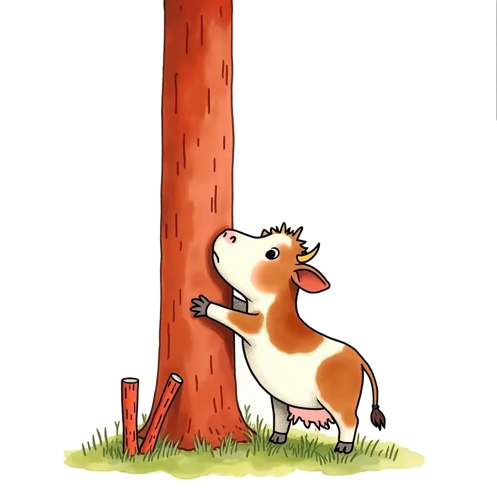 Picture story for the kanji 牛, meaning cow