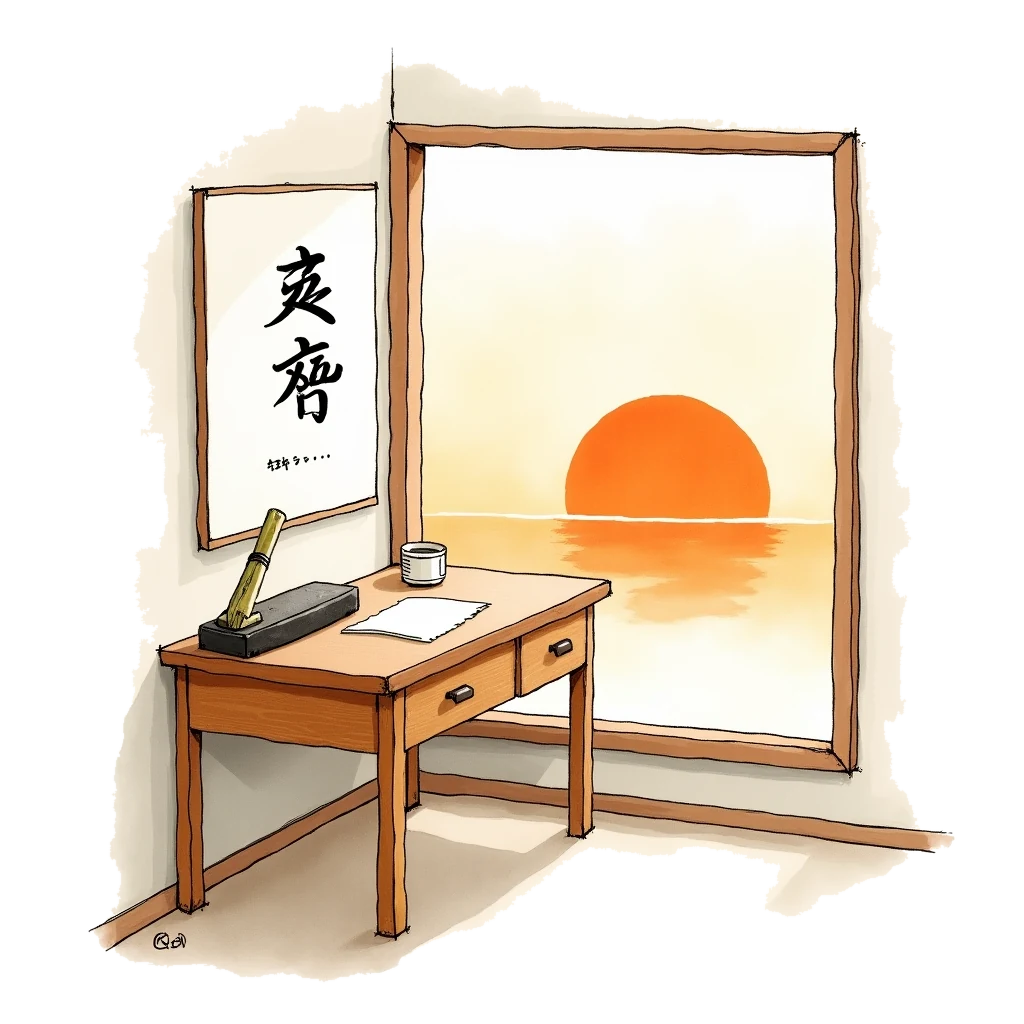 Picture story for the kanji 書, meaning write