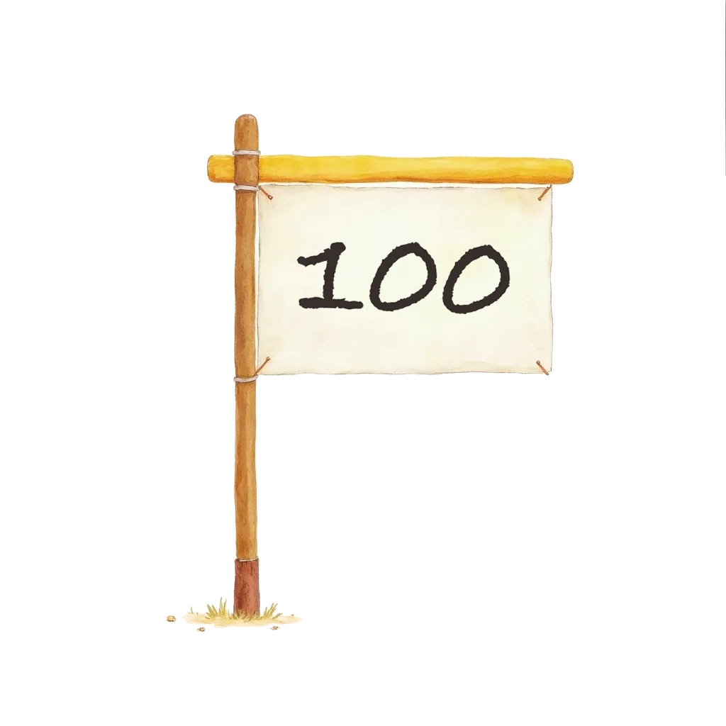 Picture story for the kanji 百, meaning hundred