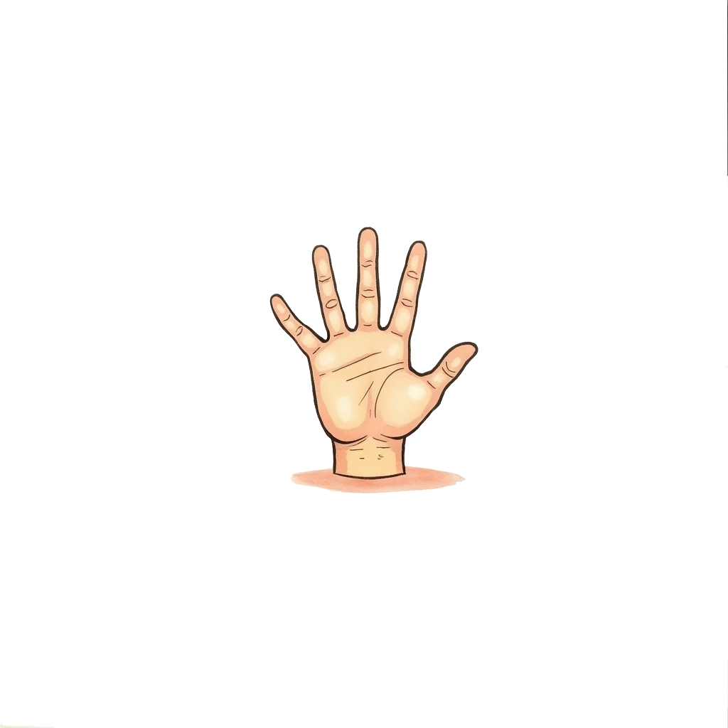 Picture story for the kanji 手, meaning hand